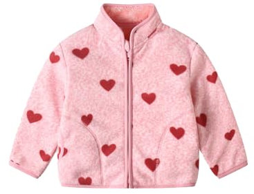 LUVCES Giacca in Pile Bambini Piccoli Ragazzi e Ragazze con Cerniera Manica Lunga Spessa Calda e Stampata Invernale Capispalla con Tasca Cuore rosa 3-4 Anni