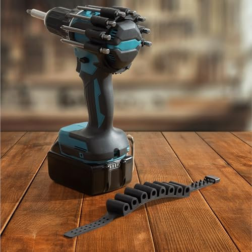 Navaris Bit Holder Strap - Hassle-Free Adhesive-Free Impact Drill Screwdriver Bit Holder - Drill Bit Organiser Holds Up to 8 Drill Bits - Drill Add On Holster Strap - 1 pc 10x7.5cm (3.9x3)