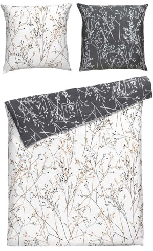 casa NOVA Satin-Wendebettwäsche - Schwarz - Weiß - Braun - 135 x 200 cm - Baumwolle - mit Reißverschluss