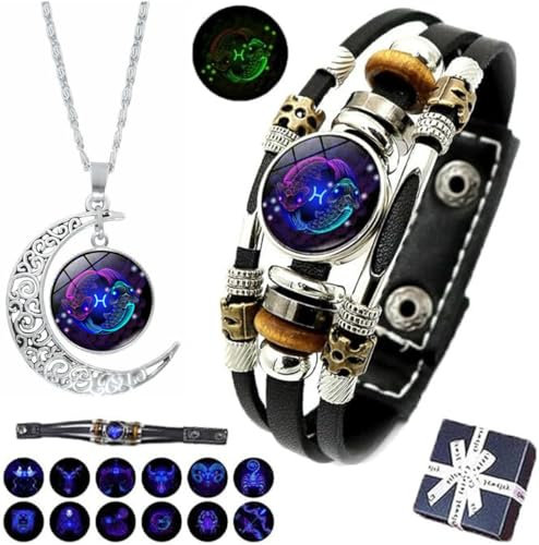 Spiritio Zodiac Leather Bracelet,Zodiac Signs Spirit Bracelet,Spirilet Bracelet Zodiac Manifestation,Multilayer Adjustable Zodiac Spirit Bracelet for Manifestation for Women Men (Pisces)