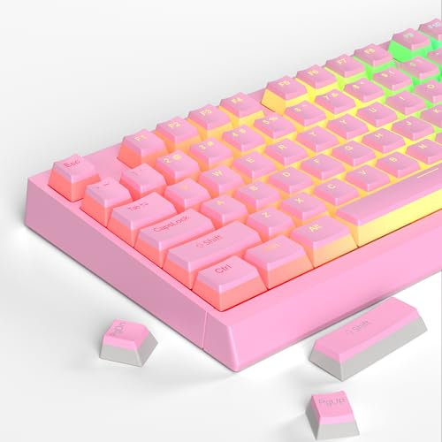MageGee Double Shot PBT Pudding Keycaps 130 Keys, Translucent Layer, Full 104 Key Set, 16 Additional Keycaps, OEM Profile, Mechanical Keyboard Accessories - Pink