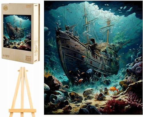 PASJO - Holzpuzzle Erwachsene mit Schiffsmotiv 126 Teile 34,2x28,2 cm - Geschenkidee für Kinder - Holz Puzzle Schiff - Einzigartige Schiffsförmige Holz-Puzzle - Creative Jigsaw