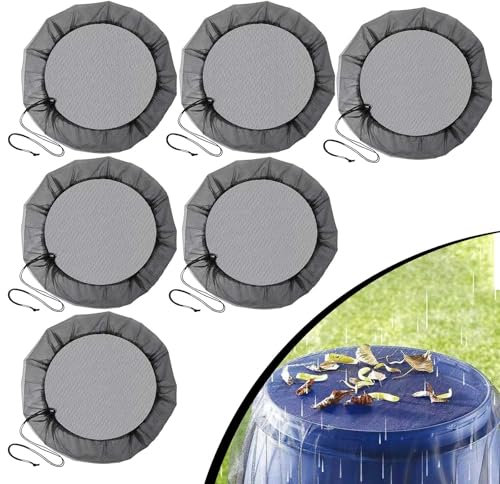 6 Pezzi Coperture in Rete per Botti di Pioggia,Copertura Barile da Pioggia Tondo,Regolabile Rete per Barile Della Pioggia,Copertura Il Serbatoio Dell'Acqua Protezione Contro Foglie Autunno