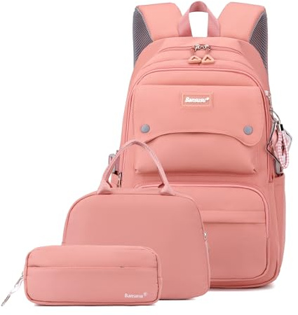 Bansusu 3Pcs Solid Color Girls Backpack and Lunch Bag Set for Kids School Bags Bookbag