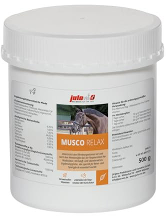 JuloVet Musco Relax | 500 g | Vitaminreiches Ergänzungsfuttermittel für Pferde | Speziell für Renn- und Sportpferde entwickelt | Kann die Regeneration der Muskulatur unterstützen