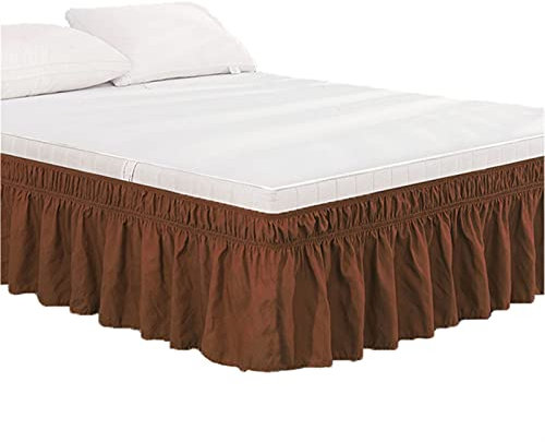 KFXYSM Bettrock,Bettvolant Hotel-Bettrock, umwickelt, elastisches Bettrock, Bett ohne Bettwäsche/Full/Queen/Jumbo, 38 cm Höhe, Heimdekoration(Brown,King)