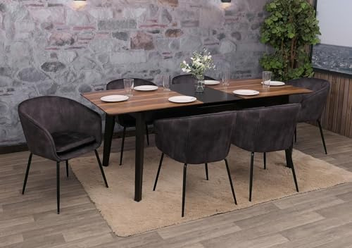6er-Set Esszimmerstuhl HWC-O28, Küchenstuhl Polsterstuhl Stuhl, Stoff/Textil (340g/m²) Metall - dunkelgrau