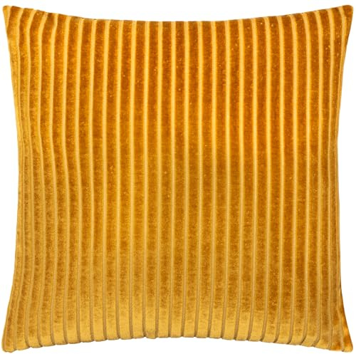 Paoletti Savoy Stripe Polyester Filled Cushion – Reversible Soft Textured Velvet Decorative Cushion for Sofas Beds and Armchairs (Gold - 50x50cm)