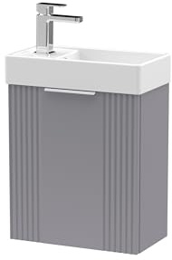 Balterley Vanity Unit with Basin Wall Hung, Single Door Soft Close with Rectangular Sink & Handle, Bathroom Vanity Units with Basin, Partial Fluted Bathroom Sink Cabinet - 400 x 222 x 438mm (Grey)