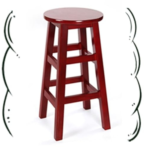 IMUNKT Round Counter Bar Stool Solid Wood Kitchen Height Stool Rustic Tall Bar Stools With Footrest Dining Chairs Seat Height 18 28 30(Wine red,65cm/26in)