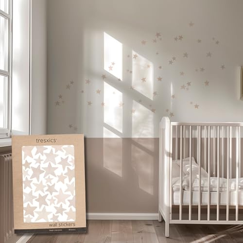 Pegatinas Pared Decorativas Infantiles Estrellas Acuarela | 2 Láminas, 60 Estrellas Adhesivas | Vinilo Adhesivo Pared | Efecto Papel Pintado | Cubre 3 m² | TRESXICS (Marrón)