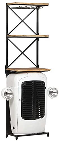Frdhee Flaschen Organizer Schrank Barmöbel,Traktor-Weinschrank Weiß 49x31x172 cm Raues Mangoholz,Flaschen Regal für Küche Keller Bar