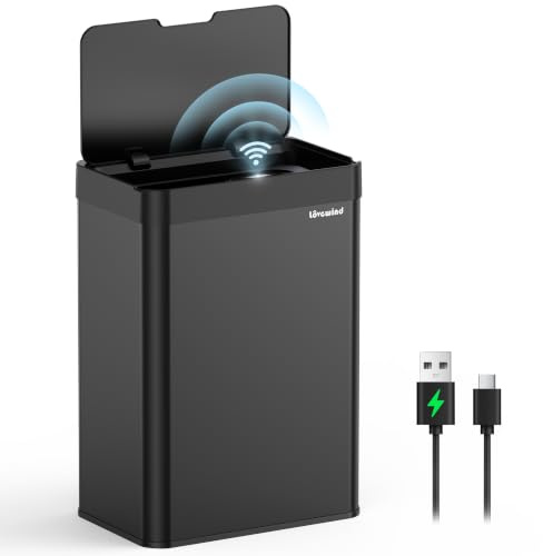 lovewind 55L Motion Sensor Kitchen Bin, Rechargeable Automatic Kitchen Bin with Type-C Charging,Touchless Stainless Steel Rubbish Bin,Soft Close Lid,Fingerprint Resistant Sensor Bin for Home & Office
