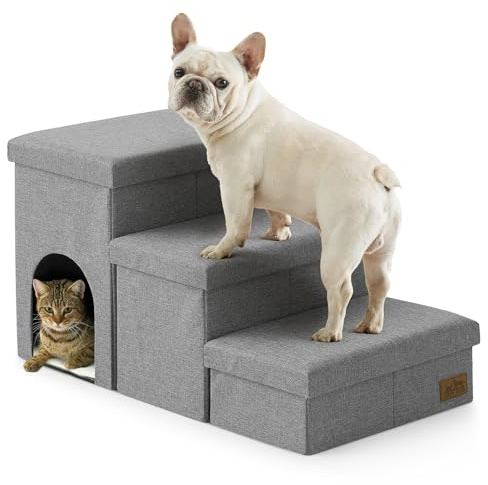 COZY KISS Hundetreppe für Kleine Hunde mit Stauraum, Breite Haustiertreppe Faltbare für Bett und Couch, Hunderampe mit Rutschfestem Boden, Lecksichere (Grau, Condo(83x43x43cm), 3)