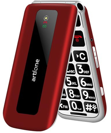 artfone F20 - Cellulare pieghevole senza contratto, 2 G GSM per anziani, doppio SIM, display a colori da 2,4 pollici, pulsante di emergenza SOS, radio FM, batteria da 1300 mAh, colore rosso