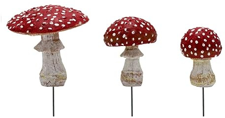 Wesafrae 3Pcs/Set Mini Mushroom Glow in the Dark Resin Crafts Fairy Garden Miniatures Garden Ornament Terrarium Figurines Decor Red&White