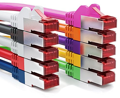 deleyCON 10x 1m CAT6 Patchkabel S/FTP PIMF Schirmung CAT-6 RJ45 Netzwerkkabel Ethernetkabel LAN DSL Switch Router Modem Access Point Patchfelder - Mehrfarbig