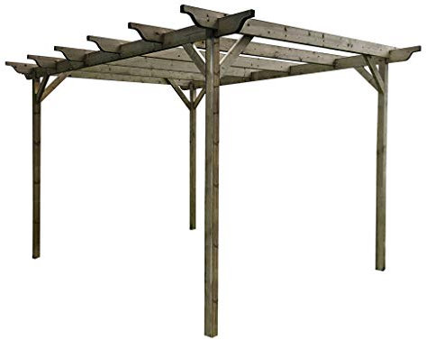 Wooden pergola kit - Sculpted design rafters (3m x 3m 4 posts, Rustic Brown)