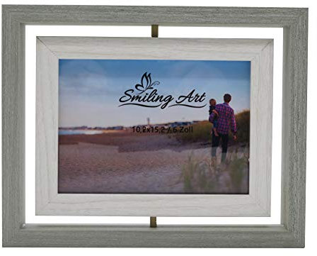 Smiling Art kreativer Bilderrahmen für 2 Fotos aus MDF Holz mit Glas, Doppelrahmen (Drehbar Grau, 10x15 cm)
