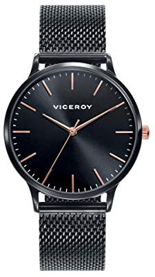 Viceroy Damenuhr Analog aus Edelstahl - 33 mm - Quarzwerk - Schwarzes Zifferblatt - Milanaise-Armband - Wasserdicht 5 ATM - Kiss-Kollektion – 461096-57