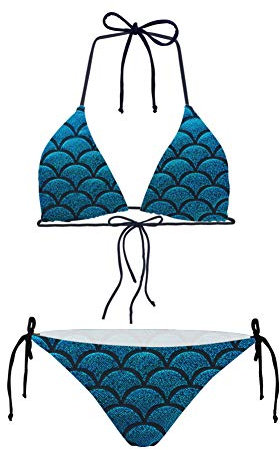 Hugs Idea Damen-Bikini-Set, Meerjungfrau, Fischschuppen, 2-teiliges Neckholder-Badeanzug Gr. Medium, Fischschuppen 6