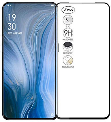 HERCN OPPO Reno 10x Zoom 6.6 Protector de Pantalla,Cobertura Completa Pegamento Completo 9H Dureza Vidrio Templado Protector de Pantalla para OPPO Reno 10x Zoom Smartphone (Negro-2 Pack)