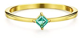 Michooyel 18 Karat vergoldete, zierliche Smaragdringe, einfacher quadratischer Schliff, Statement-Ringe aus Sterlingsilber, niedliche Ringe für Frauen und Mädchen