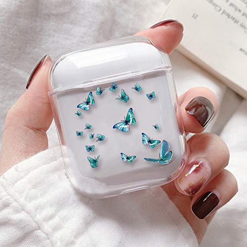 Felfy Kompatibel mit AirPods 1 & 2 Hülle,AirPods 2 Case Durchsichtig Ultra Dünn Transparent Schmetterling Muster Hüllen PC Hart Plastik Schutzhülle Perfekt Passt Hülle Cover Case für AirPods 1/2
