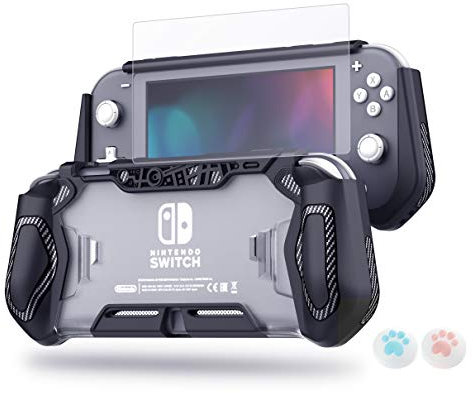 LEYUSMART Housse de Protection pour Nintendo Switch Lite, Housse de Protection avec Protecteur d'écran en Verre trempé HD et Capuchons pour Le Pouce,Noir