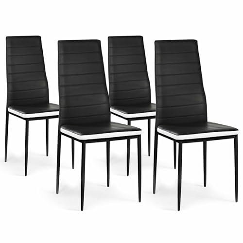 IDMarket - Lot de 4 chaises Romane Noires Bandeau Blanc pour Salle à Manger