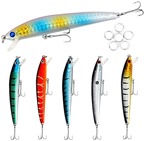 Pwsap 6-teiliges Wobbler-Set für Raubfische - Kunstköder mit 2 Drillingshaken für Hecht, Barsch, Zander - Angeln in Süß- und Salzwasser - Geschenk für Männer