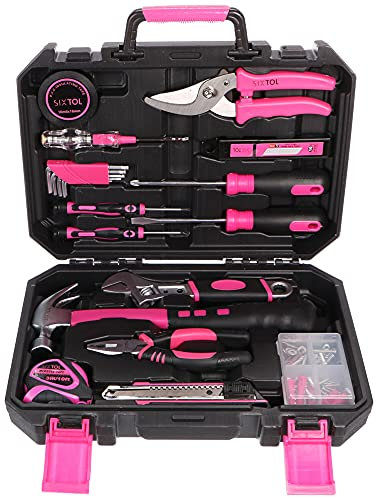 SIXTOL HOME PINK 88 Werkzeugset im Koffer | Für den Heimgebrauch | Werkzeug-Koffer | Schrauber-Bits | robust, hochwertig | ideal für den Haushalt o. die Garage | im praktischen Kunststoffkoffer | Rosa