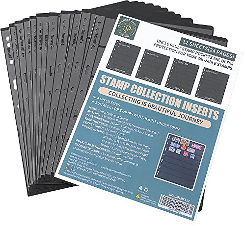 Fundas para sellos – 12 hojas/24 páginas de inserciones para colecciones, doble cara con 5/6/7/8 filas para carpeta de colección de sellos IS01MX112