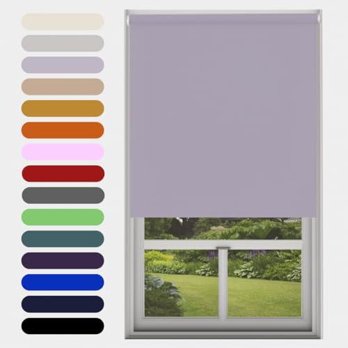 Lavender Blackout Roller Blind Metal Fittings Trimmable UV Protection Thermal Properties Premium Fabric Home Office Bedroom Kids Room Child Safe Easy Fit 90cm Width x 160cm Drop