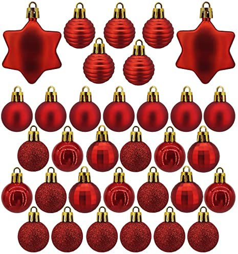 Weihnachtskugeln 33-teiliges Set Weihnachtsdeko - Christbaumkugeln - bruchsicher und stoßfest - Christbaumschmuck Ø 3cm Baumschmuck Weihnachten Deko - rot