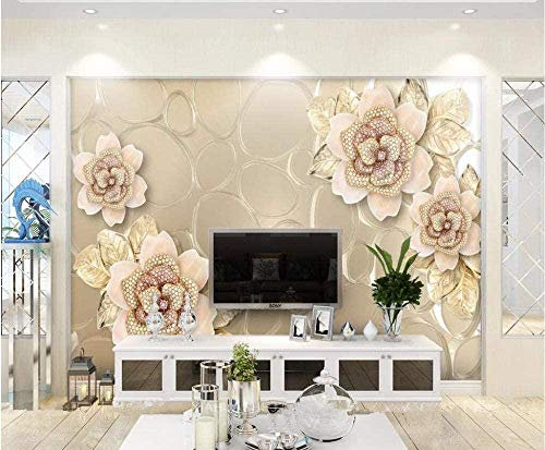 Benutzerdefinierte Tapete 3D Gold Wandmalereien Diamant Blume Glas Schmuck Hintergrund Wandfarbe 3D Wallpaper fototapete 3d effekt tapeten Wohnzimmer Schlafzimmer kinderzimmer-150cm×105cm