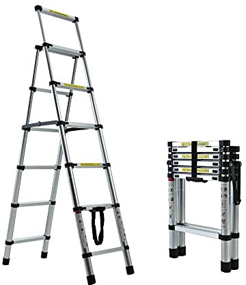 5+6 Step Ladder,5.6ft+ 6.6ft Telescopic Step Ladder,Household A-Frame Portable Multi-Purpose Telescopic Ladder for Decorating, Painting,Max Load 150kg/330lbs