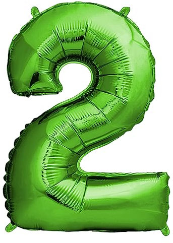 envami® Deko 2 Geburtstag Junge - Grün 101CM - Ballon Zahl Luftballon 2. Geburtstag - Zahlen Luftballon Geburtstagsdeko 2 Junge - Folienballon 2 Junge - 2 Jahre Geburtstag Junge - fliegt mit Helium