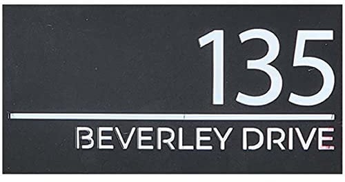 Print Maniacs Personalised House Number Plaques Matt Black and Silver Mirror Floating Door Number Gate Street Address Road Name Modern Plate Plaque Custom Sign (40x20cm)