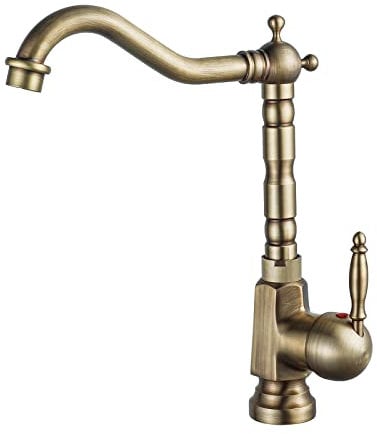 YAGJIA Wasserhahn Küche Antik, Küchenarmatur Retro 360°Drehbar, Spültischarmatur Hochdruck Vintage, Amatur Küchenspüle Mischbatterie Einhebel aus Messing