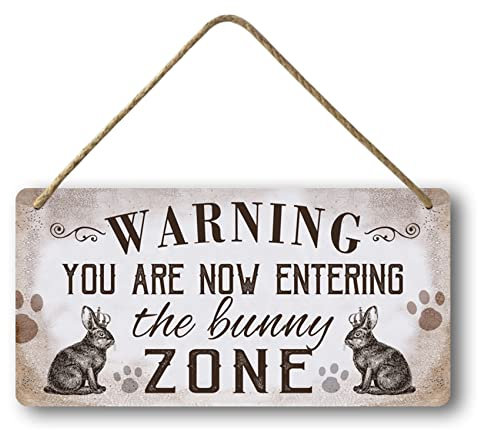 Lustige Hasen-Wanddekoration, Osterhasen-Dekorationen für Zuhause, Kaninchen-Schild, Hasen-Poster, Warnung, dass Sie jetzt in die Bunny Zone, Bauernhaus-Tür, Holz-Willkommensschilder