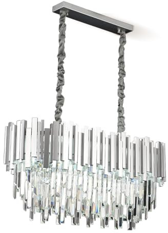 AHXIAOZN Modern Kronleuchter Kristall Leuchte,Kristall Deckenleuchte Silver,10xE14 Lichter für Esszimmer, Küche, Wohnzimmer, Schlafzimmer, Flur, Café,Bar