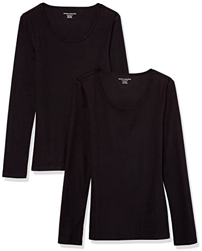 Amazon Essentials Women's Slim-Fit Ribbed Scoop Neck Jumper (Available in Plus Size), Pack of 2, Black, L