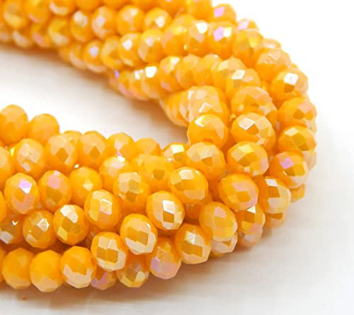 120 cuentas de cristal checas de Bohemia de 4 mm, perlas checas de cristal con circonita tallada, 1 hebra (naranja opaca)