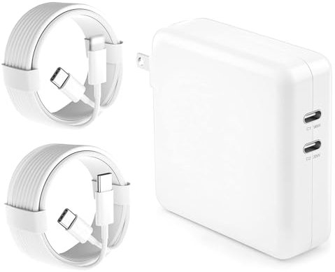 Mac Book Pro Ladegerät - 116W USB C Ladegerät, 2 Port Power Adapter Kompatibel mit MacBook Pro 16, 15, 14, 13 Zoll, MacBook Air 13 Zoll, iPad Pro und mehr USB C Geräten, inklusive 2 Kabel
