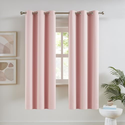 DUALIFE Tende oscuranti rosa confetto, lunghezza 160 cm, oscuranti, per stanza dei bambini, isolamento termico, con occhielli, 86 x 160 cm, 2 pannelli