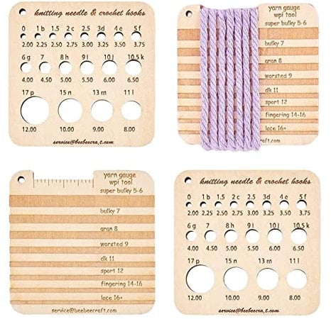 Dubbulon Yarn Gauge Tool | Needle Gauge Knitting Wooden Knit Measure Size Ruler | Yarn Measuring Tools Crochet Accessories for Women, Men, Boys, Girls