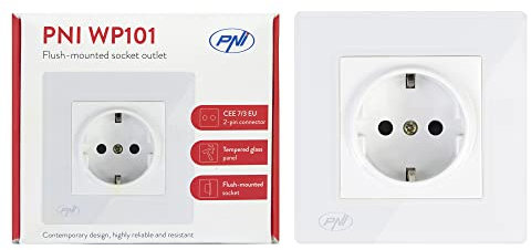 PNI WP101 Presa da incasso singola con cornice in vetro, 16A, 4000W, 230V