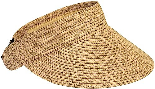 Caspar HT027 verstellbare leichte Damen Sommer Schirmmütze Sonnenvisor aus Toyo Stroh, Farbe:natur, Größe:One Size