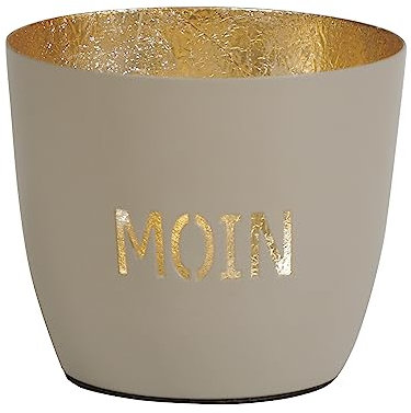 Seaside No.64 - Maritime Windlichter Baltic aus Metall mit ausgestanzten Motiven - Verschiedene Farbkombinationen für Teelichter & Stumpenkerzen in Haus und Garten (Moin - Sand, Gold)